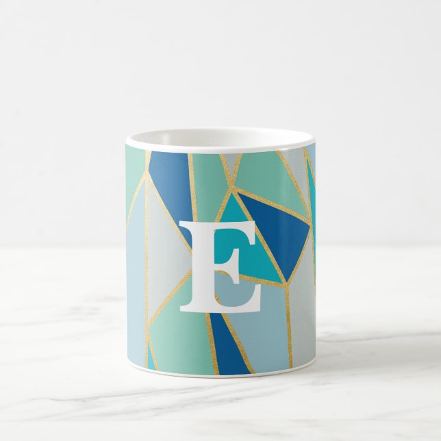 Caneca De Café Seaglass Geométrico Monograma Mug (Centro)