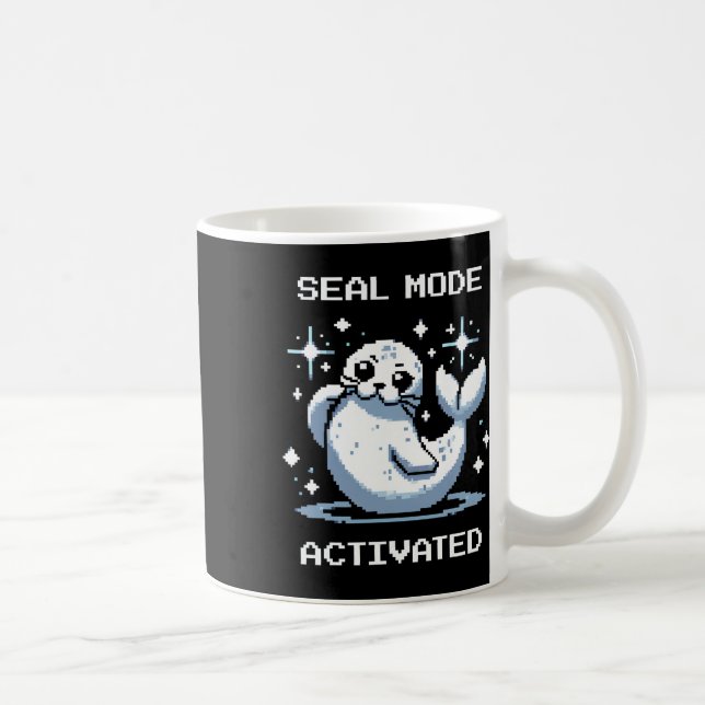 Caneca De Café Seal Mode Activated Pixel Art Seal Retro Gamer Sty (Direita)