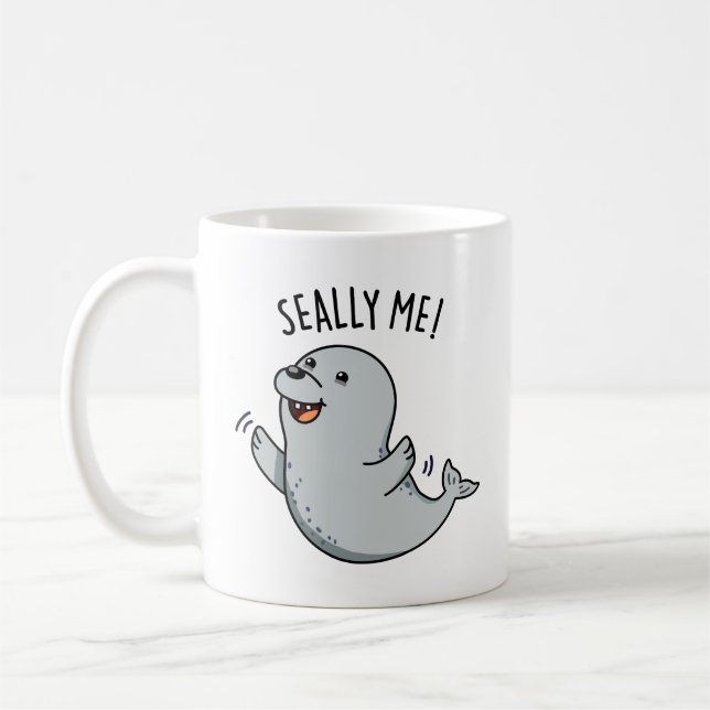 Caneca De Café Seally Me Engraçado Seal Pun (Esquerda)
