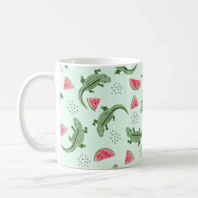 Caneca De Café Seamless crocodile pattern with watermelon slices. (Esquerda)