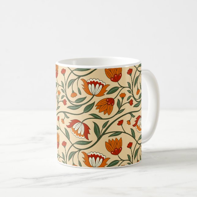 Caneca De Café Seamless floral pattern in beige background (Frente Esquerda)