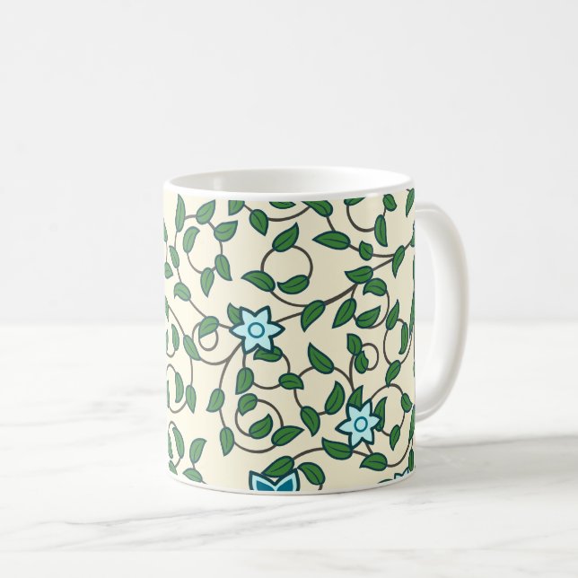 Caneca De Café Seamless floral pattern on beige background (Frente Esquerda)