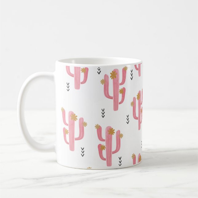 Caneca De Café Seamless watercolor flowering cactus pattern. Vint (Esquerda)