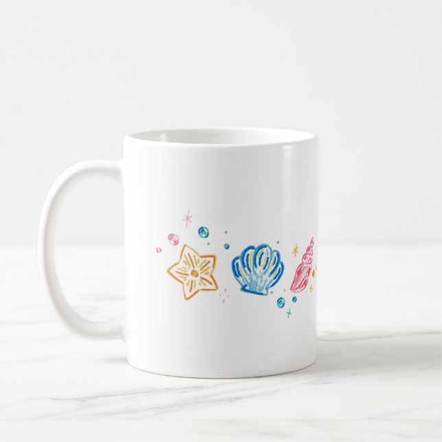 Caneca De Café Seashell & Starfish Doodle – Ocean Aesthetic Desig (Esquerda)