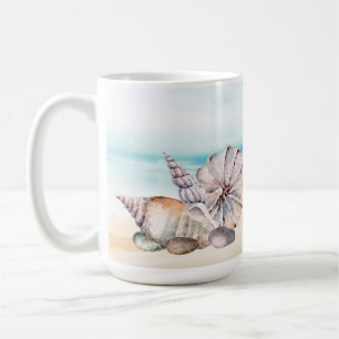 Caneca De Café Seashells náuticos da praia da aguarela