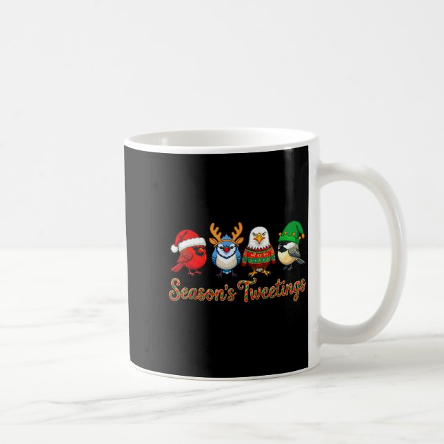 Caneca De Café Season's Tweetings Funny Christmas Birdwatcher Squ (Direita)