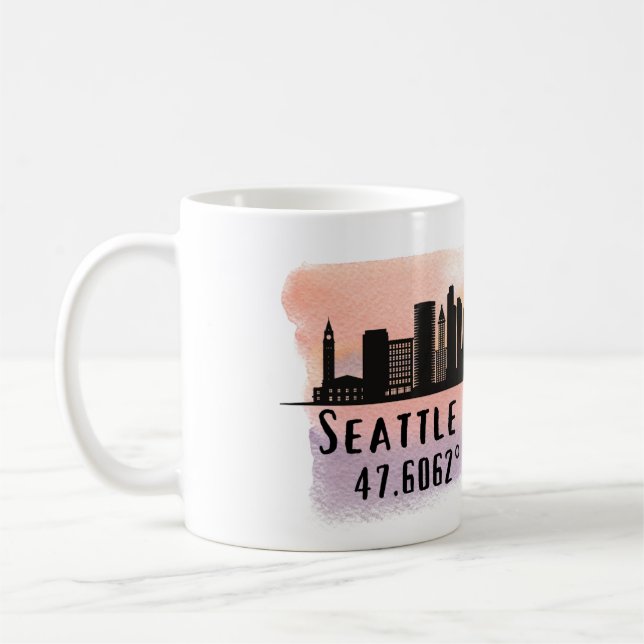 Caneca De Café Seattle City Skyline Latitude e Longitude (Esquerda)