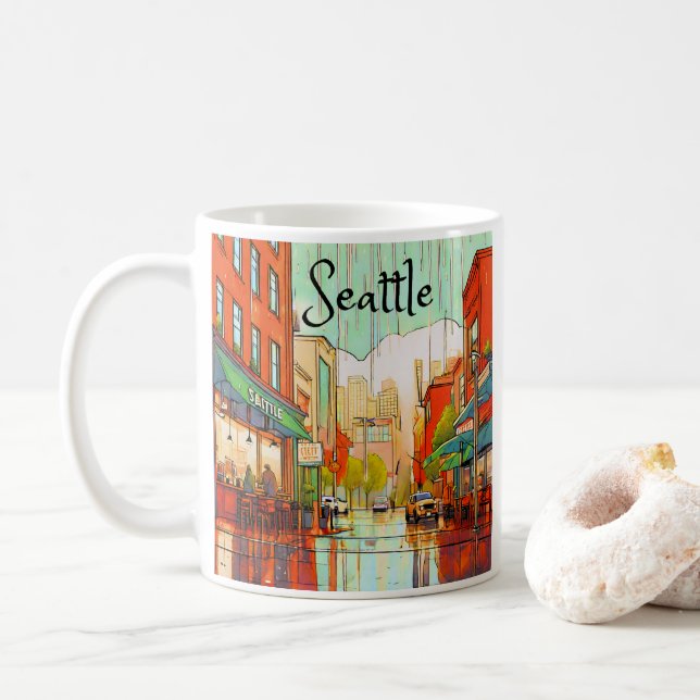 Caneca De Café Seattle in the Rain (Com Donut)