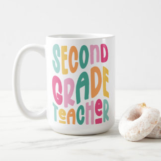 Caneca De Café Second Grade Teacher Colorful Typography Design