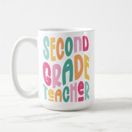 Caneca De Café Second Grade Teacher Colorful Typography Design