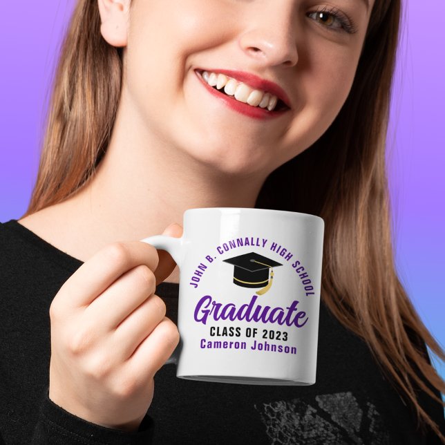 Caneca De Café Segundo grau Roxo Formando Personalizado 2023 Grad (Criador carregado)