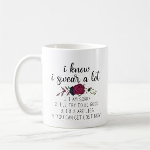 Caneca De Café Sei Que Juro Muito  Citação e flores