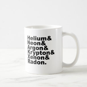 Caneca De Café Seis gáss nobres na mesa de elementos periódica