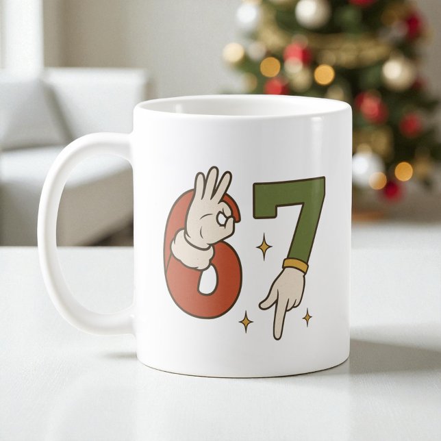 Caneca De Café Seis Sete 67 6 7 Papai Noel Elfo Natal Meme (Criador carregado)
