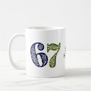 Caneca De Café Seis Sete 6 7 Tendência Azul e Verde Moderno