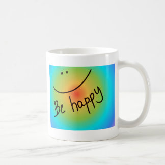 Caneca De Café "Seja" cara colorida feliz, escrita à mão