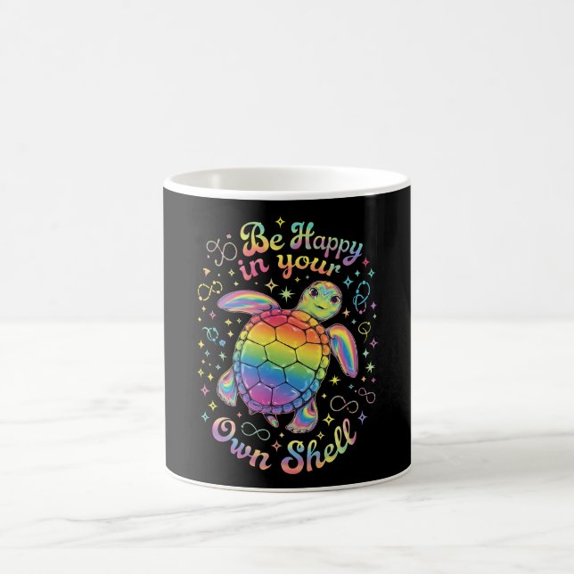 Caneca De Café Seja Feliz Em Seu Próprio Shell Rainbow Turtle Aut (Centro)