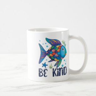 Caneca De Café Seja Gentil Escala Arco-íris Peixe Professor Lendo