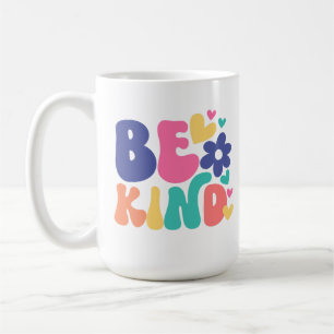 Caneca De Café Seja Gentil Retro Boho – Flor e Coração Coloridos