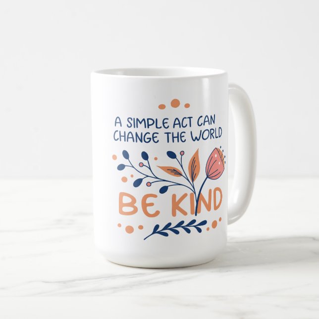 Caneca De Café Seja gentil - Tipografia Floral Inspiracional (Frente Esquerda)