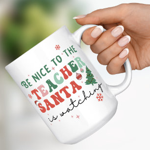 Caneca De Café Seja Legal com o Professor Papai Noel Está Observa