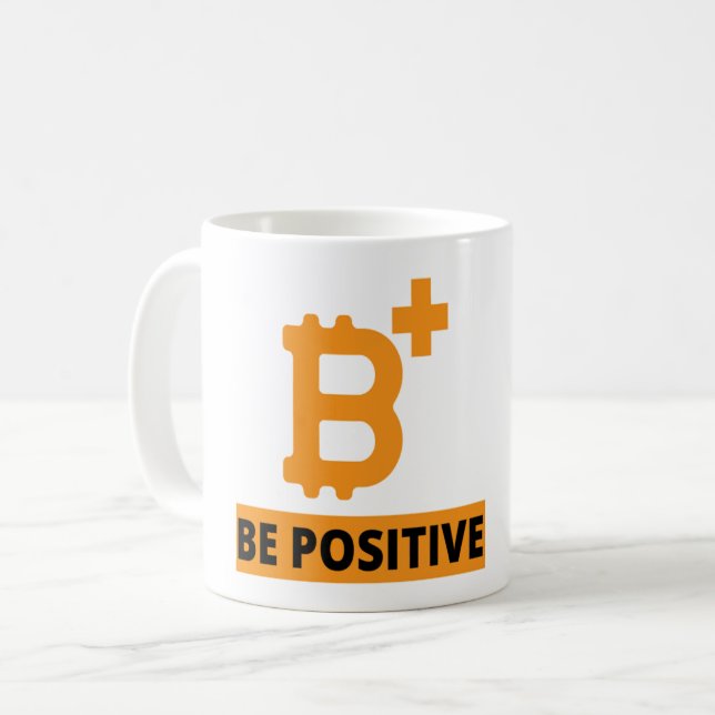 CANECA DE CAFÉ SEJA POSITIVO - BITCOIN B+VE (Frente Esquerda)