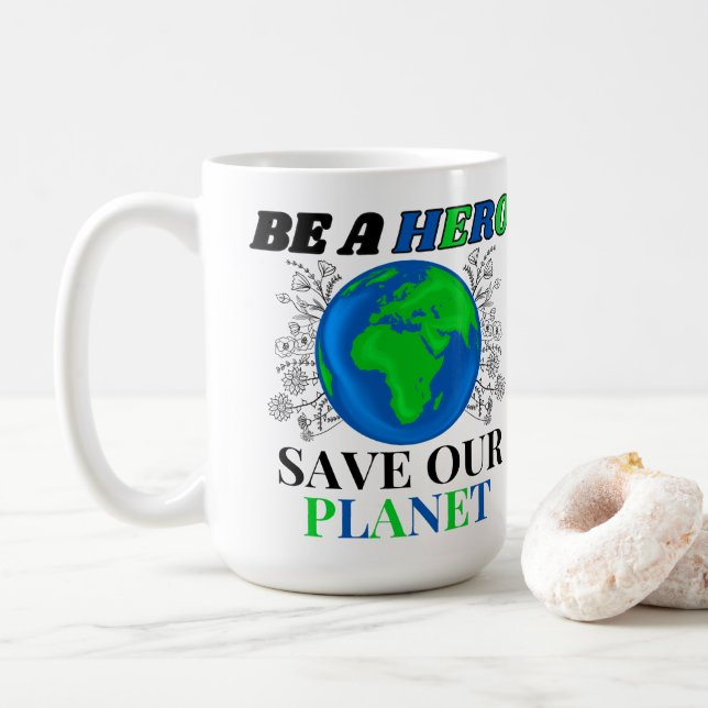Caneca De Café Seja um Herói Salve o Nosso Planeta Mulher Terra (Com Donut)