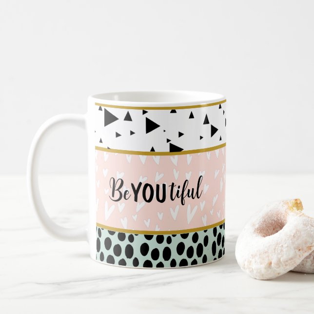 Caneca De Café Seja Você presente geométrico inspirador e bonito  (Com Donut)