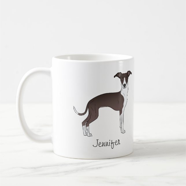 Caneca De Café Selado E Branco Italian Greyhound Com Nome Persona (Esquerda)