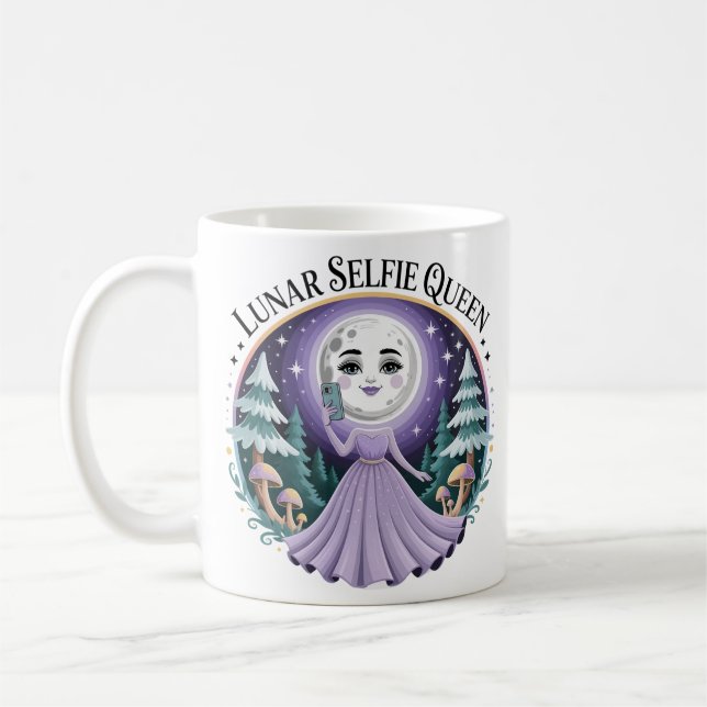 Caneca De Café Selfie da Lua Magia Celestial Floresta (Esquerda)