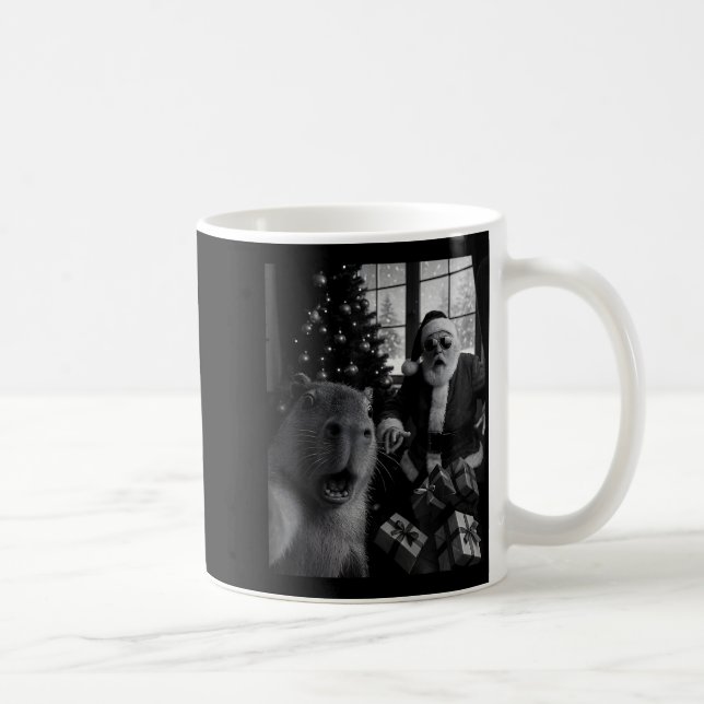 Caneca De Café Selfie de Capivara com Papai Noel Capivara Engraça (Direita)