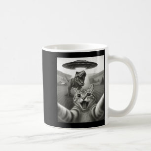 Caneca De Café Selfie de Gato com Alien OVNI & Dinossauro T-r