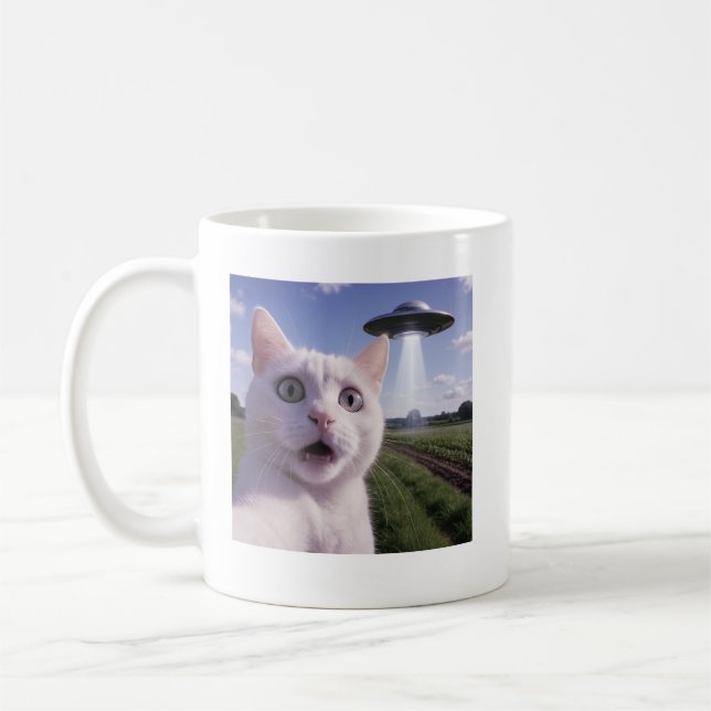 Caneca De Café Selfie de Gato com Alien UFO (Esquerda)