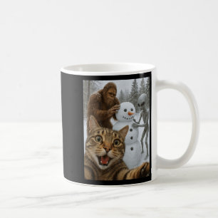 Caneca De Café Selfie De Gato De Natal Engraçado Com Alienígena D