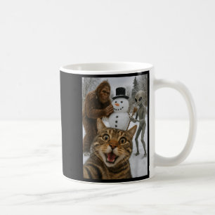 Caneca De Café Selfie De Gato De Natal Engraçado Com Alienígena D