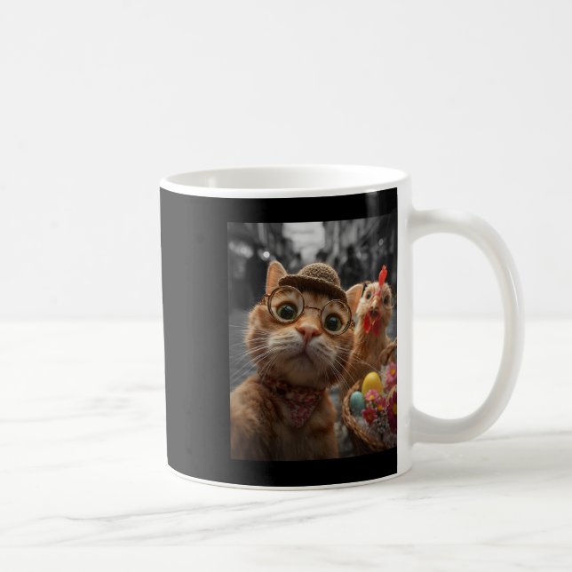 Caneca De Café Selfie de Gato e Frango Ovos de Páscoa Engraçados  (Direita)