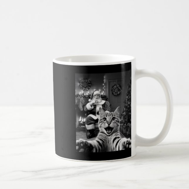 Caneca De Café Selfie De Gato Engraçado De Natal Com Papai Noel B (Direita)