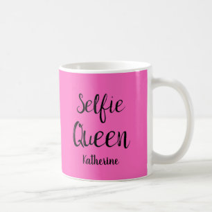 Caneca De Café Selfie Queen Name Personalized Fuchsia Hot Pink