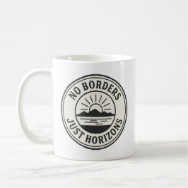 Caneca De Café Selo Antigo – “Sem Fronteiras, Apenas Horizontes”.