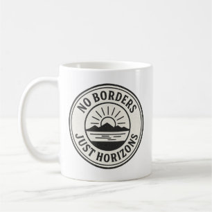 Caneca De Café Selo Antigo – “Sem Fronteiras, Apenas Horizontes”.