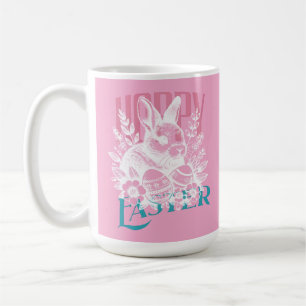 Caneca De Café Selo Coelho da Páscoa Alegre Rosa