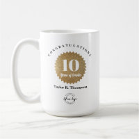 Selo de ouro personalizado 10 anos de serviço Prêm