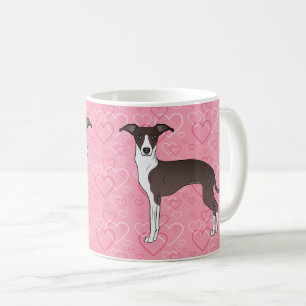 Caneca De Café Selo E Greyhound Italiano Branco Em Corações Rosa