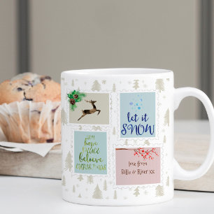 Caneca De Café Selos de Natal em Árvores de Pinheiro Bege