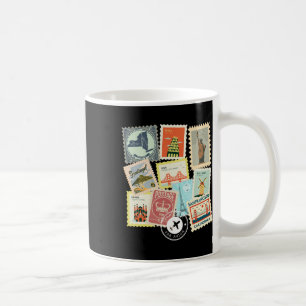 Caneca De Café Selos Postais de Viagem Antigos Férias Filatélico