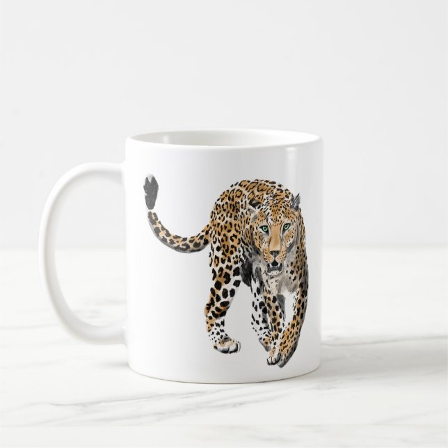Caneca De Café selva de leopardo-d-água pintada de verde-animal (Esquerda)