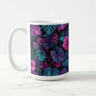 Caneca De Café "Selva Selvagem" Padrão sem costura com Neon Hibis