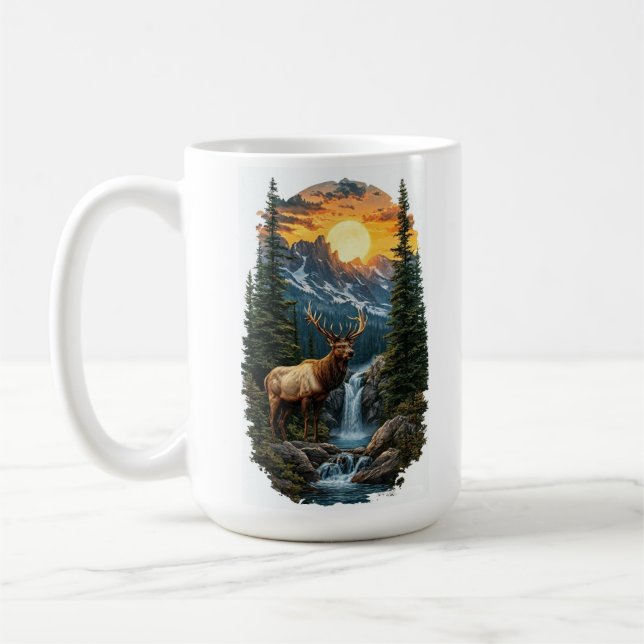 Caneca De Café "Selvagem Majestosa - Elk no Sunrise" (Esquerda)