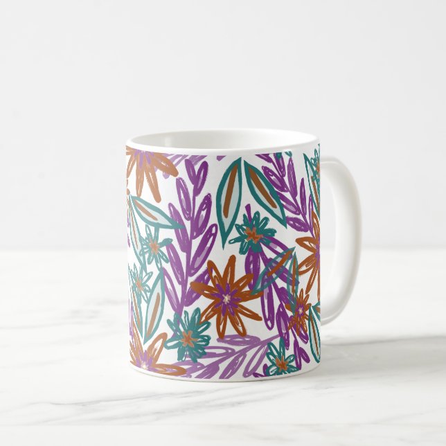 Caneca De Café Selvagem Vibrante de Flores de Jardim (Frente Esquerda)