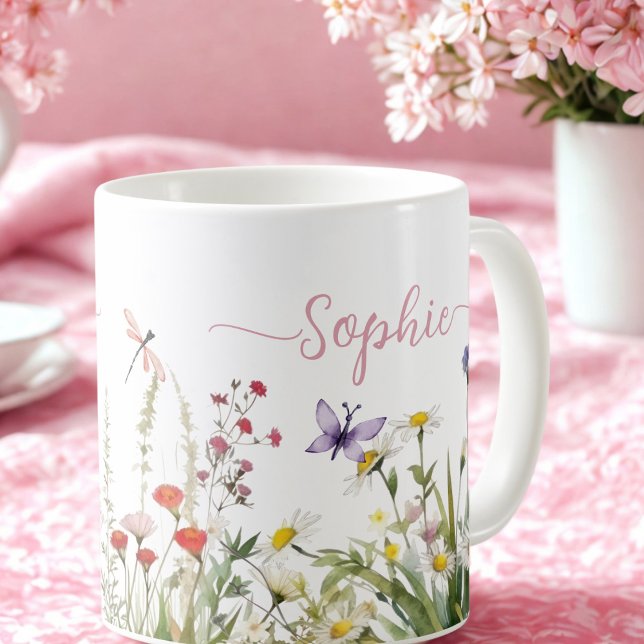 Caneca De Café Selvagens Cor-de-rosa Nome de script personalizado (Criador carregado)